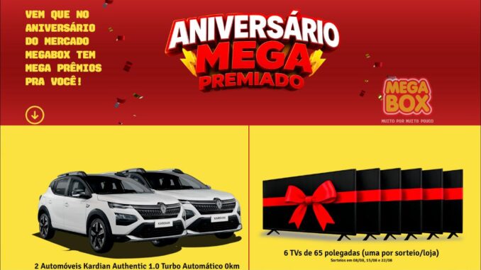 Aniversário Mega Box Premiado: 2 Carros 0km e 6 Smart TVs de 65” Sorteados no Rio de Janeiro (RJ)