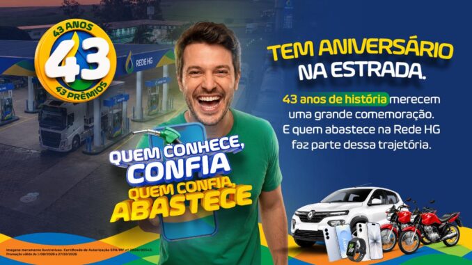 Aniversário REDE HG 43 Anos: Concorra a Carro, Motos, iPhones abastecendo seu carro!