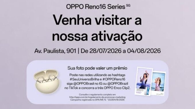 Concurso OPPO Reno 16 Seu Universo Brilha: Fones OPPO Enco Clip 2 para os Posts Mais Criativos 🆓Grátis