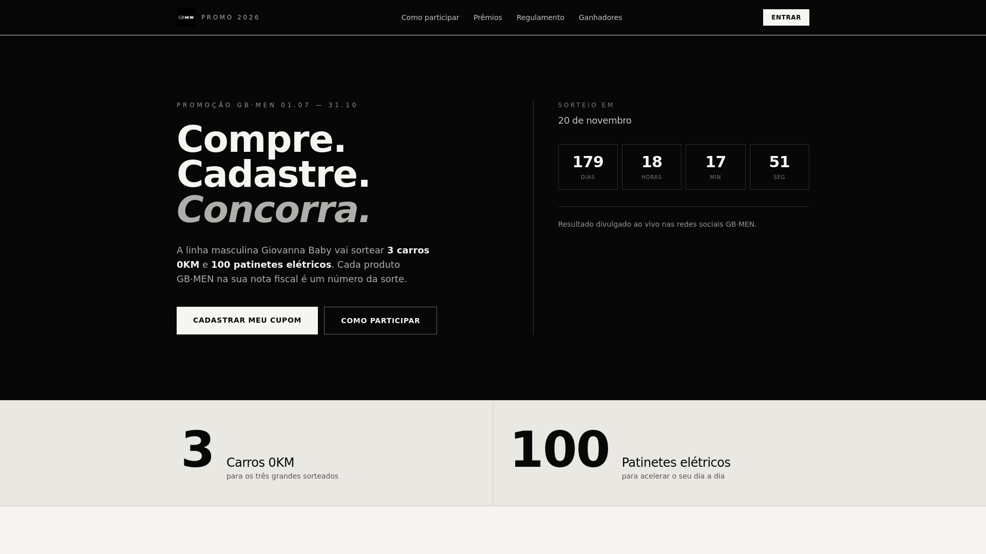 Promoção Acelera GBMen 2026: 3 Carros 0km e 100 Patinetes Elétricos em Jogo