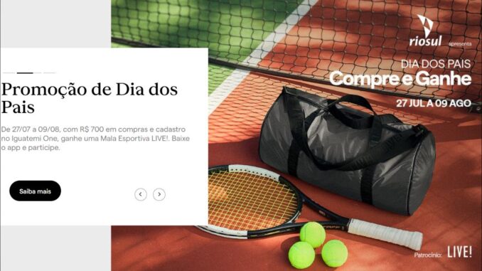 Promoção Dia dos Pais RioSul Shopping 2026: Mala Esportiva LIVE! para Quem Comprar R$700 (RJ)