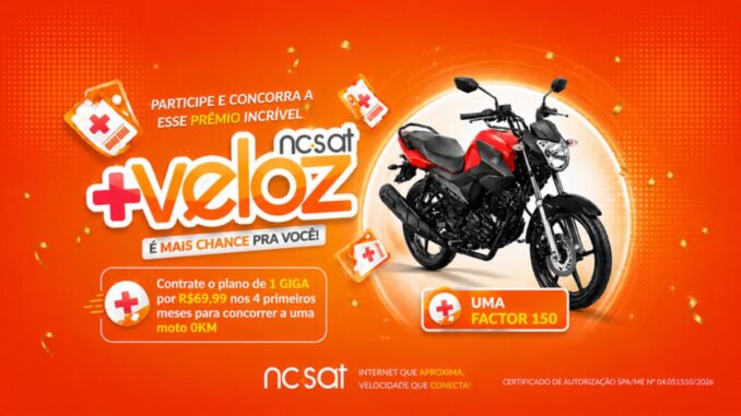 Promoção NCSat +Veloz: Moto Yamaha Factor 150 0km para Clientes de Cotia e Carapicuíba (SP)